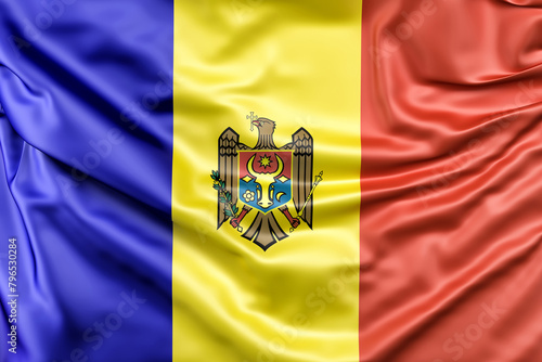 Ruffled Flag of Moldova. 3D Rendering