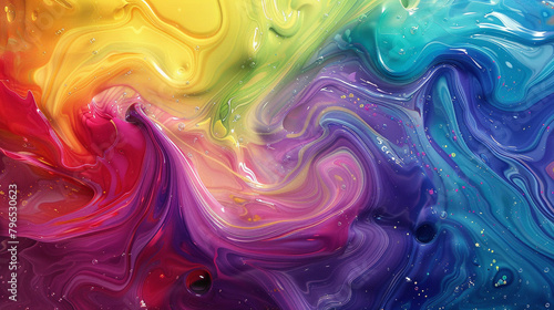 Liquid colors collide and converge, swirling and mixing in a hypnotic display of fluid vector paint, reminiscent of a cosmic dance.