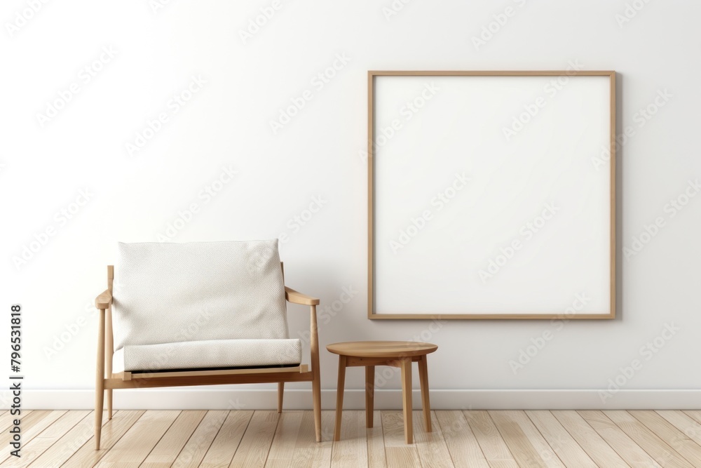 A chair by a woodframe frame in an empty home furniture canvas architecture. A chair by a woodframe frame in an empty home furniture canvas architecture.