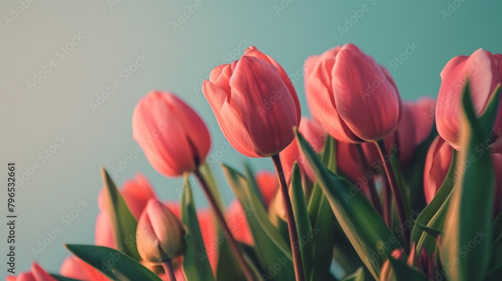 Pink Tulip With A Blue Sky In The Background. Pink Tulip With A Blue Sky In The Background.