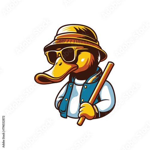 Cool duck cartoon character logo