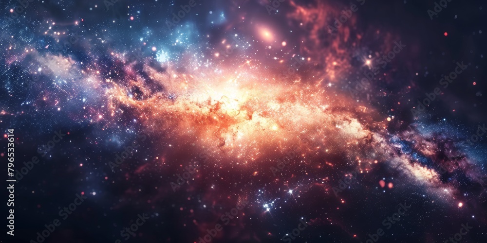 A galaxy with a bright orange center and a dark blue background