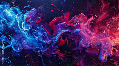 Splashes of molten ruby, sapphire, and amethyst converging into a dynamic abstract painting background.
