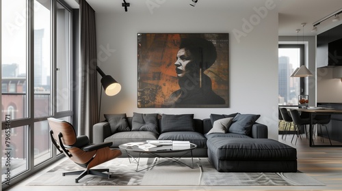 Incorporate minimalist artwork or wall hangings for visual interest. photo
