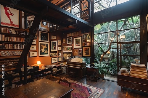 A Buenos Aires craftsman dwelling  with tango-inspired wall art and a vintage vinyl collection for passionate evenings