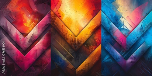 Colorful and dynamic triptych designed with abstract arrows suitable for modern web environments #796536004