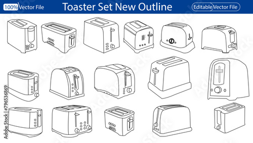 Toaster vector illustration design. Toasted bread slices and toaster vectors. Toaster icon. Outline toaster vector icon for web design isolated on a white background