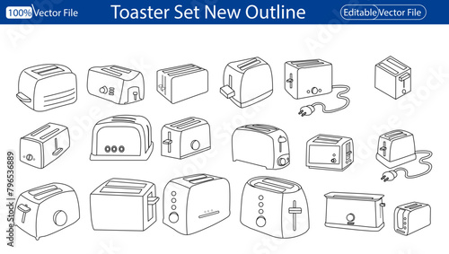  cute cartoon Toaster coloring page for kids. Vector illustration for children. Vector illustration. Toaster Icon, Linear style sign for mobile concept and web design, Toaster symbol illustration.
