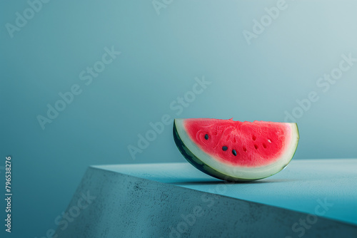 Minimalist composition highlighting the natural colors and patterns of sliced watermelon on a sleek  modern surface