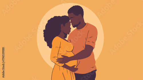 Young man supports and cares his black pregnant woman