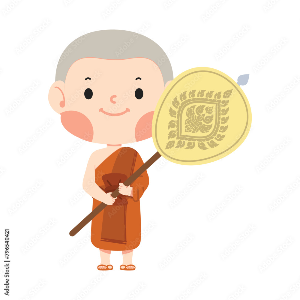 Man buddhist monk in Traditional Robes with talipot fan Man buddhist monk in Traditional Robes with talipot fan