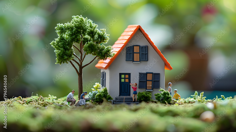 house maquette model with family members and money savings for housing mortgage and buying home affordability concepts as wide banner with copyspace area for text house maquette model with family members and money savings for housing mortgage and buying home affordability concepts as wide banner with copyspace area for text
