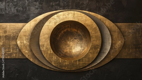 Fototapeta Naklejka Na Ścianę i Meble -  Glamorous metallic gold 3D geometric lines on a black background presented in a luxurious triptych