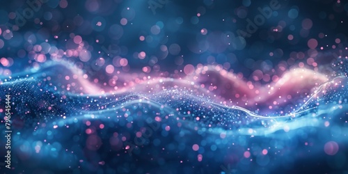 A blue and pink wave with a lot of sparkles