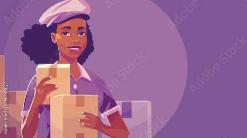 African-American postwoman with parcels and letters o