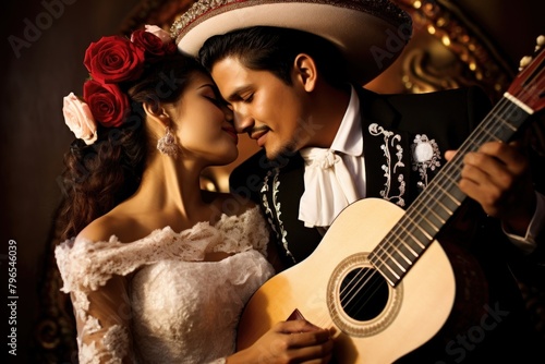 Hispanic wedding bride musician.