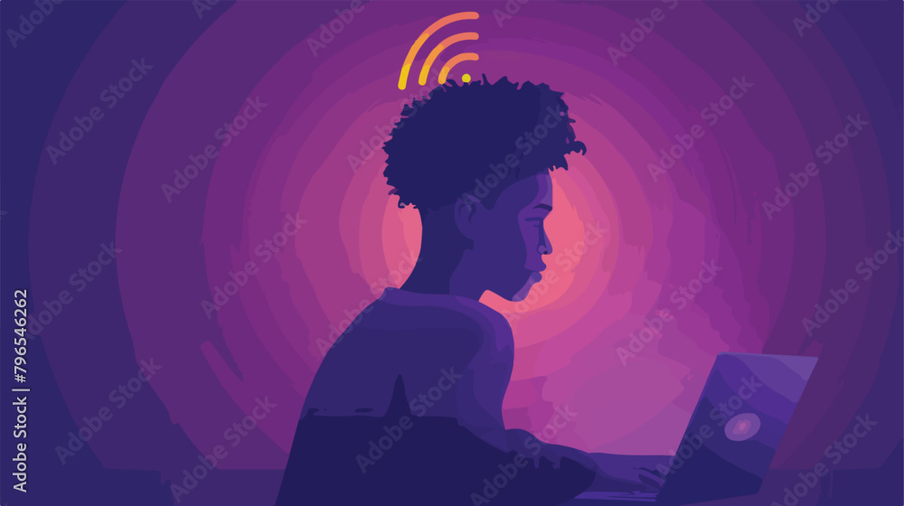 African-American teenager with laptop using wi-fi on