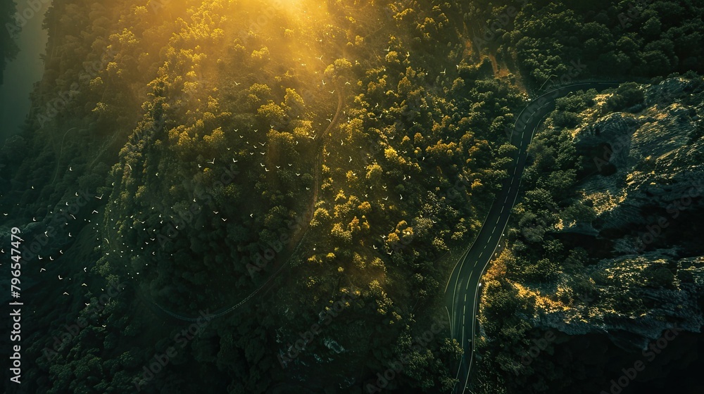 A forest with a road running through it