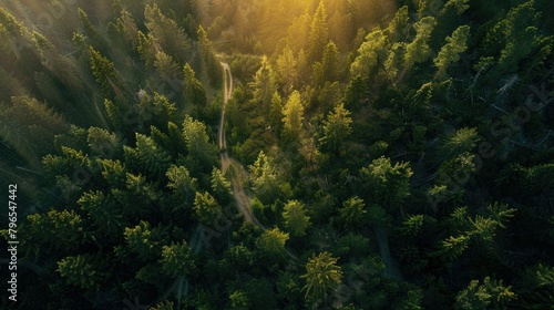 A forest with a road running through it