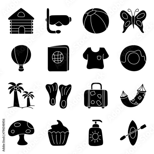 Pack Of Summer And Beach solid Icon
