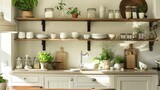 Neutral Kitchen with Open Shelving Opt for neutral tones and open shelves to showcase simplicity.