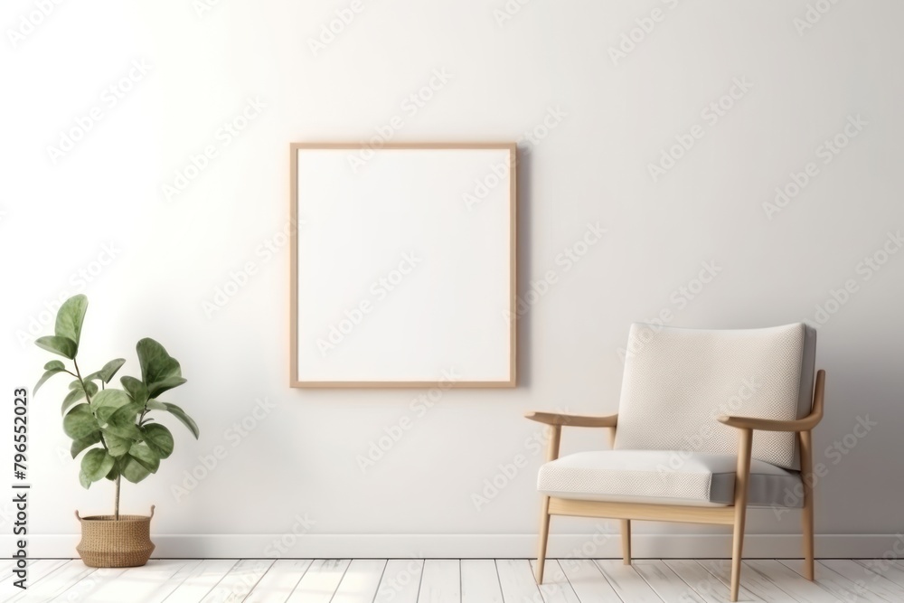 White poster with a plant and chair in a living room furniture architecture tranquility. White poster with a plant and chair in a living room furniture architecture tranquility.