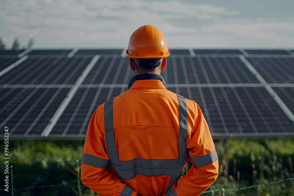 Clean energy and renewable energy, engineer worker inspecting a solar farm or solar panel to ensure optimal performance Clean energy and renewable energy, engineer worker inspecting a solar farm or solar panel to ensure optimal performance