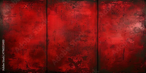 Red metallic abstract composition featured in a high impact three panel wall art set