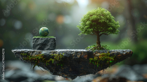 A small rocky planetoid with a tree and a large marble.
