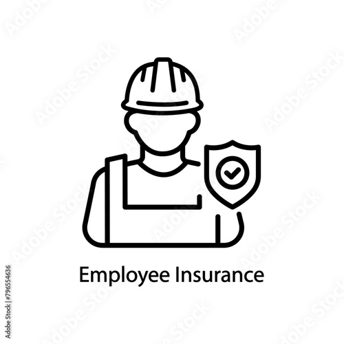 Worker and shield, medical insurance, labor safety, health protection, injury coverage, vector line icon