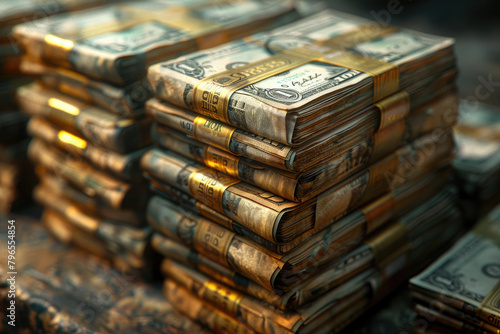 Stacks of hundred dollar bills