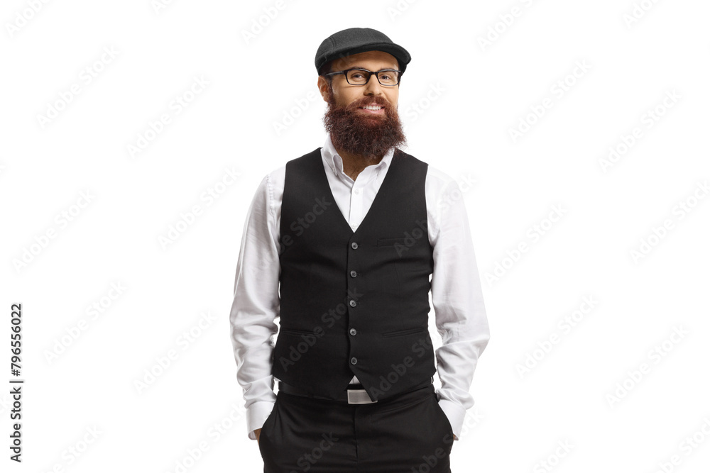 Bearded man in a white shirt and black vest Bearded man in a white shirt and black vest