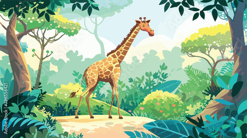 Beautiful giraffe in zoological garden Vectot style vector photo