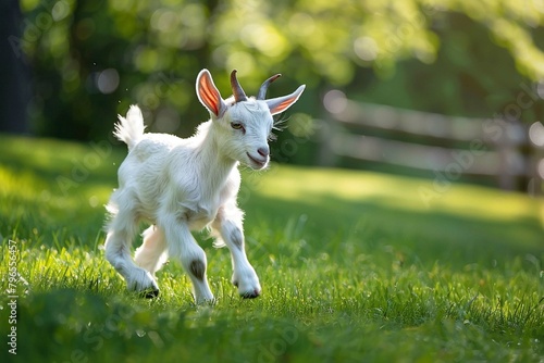 white goat on meadow