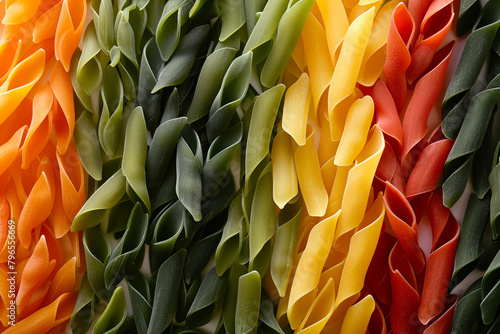 Assorted Multicolored Fusilli Pasta Close-Up