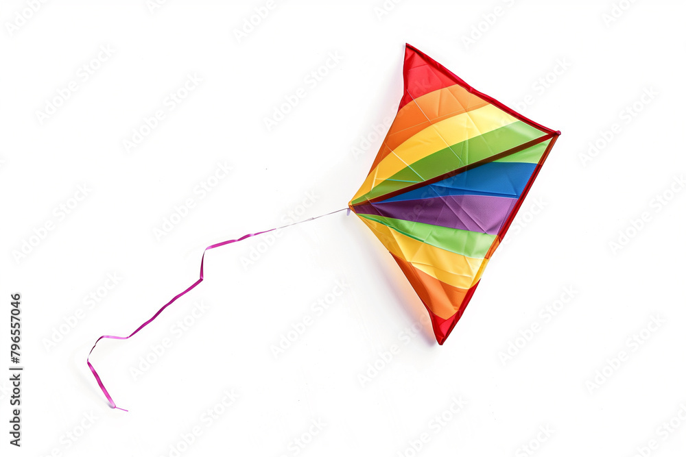 Vibrant Multicolored Kite Against White Background Vibrant Multicolored Kite Against White Background