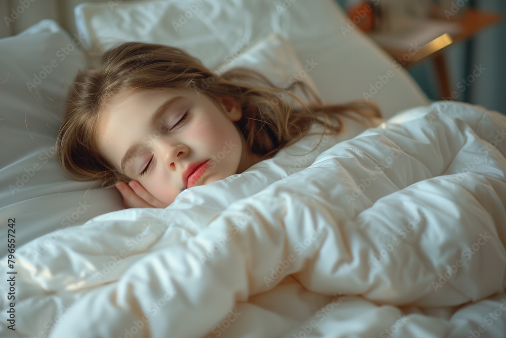 Little Girl Sleeping in White Bed Little Girl Sleeping in White Bed