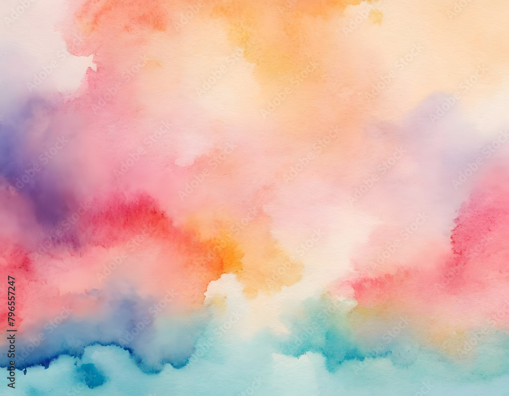Colorful abstract watercolor background in bright rainbow colors of pink blue blue yellow yellow orange and purple