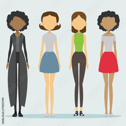 Set of faceless female characters in cartoon style