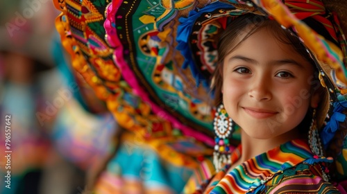 A cute girl in community events and cultural Mexican heritage during Cinco de Mayo. Generative AI