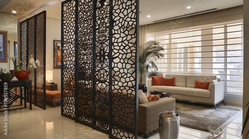 Use decorative screens or room dividers to define separate areas within a room. photo