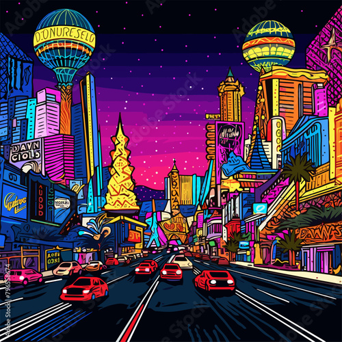 Las Vegas. Las Vegas hand-drawn comic illustration. Vector doodle style cartoon illustration