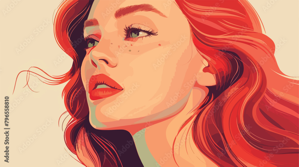 Beautiful redhead woman on light background Vector