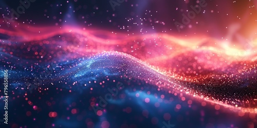 A colorful wave of light with a blue and pink background