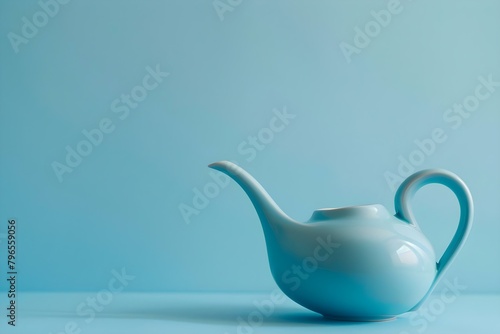 Blue neti pot on a blue background: A tool for nasal rinsing. Concept Neti Pot, Nasal Care, Sinus Relief, Health and Wellness, Blue Accessories photo