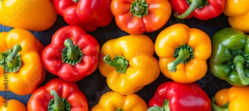 Detailed close up of fresh organic yellow bell pepper creating a textured background photo