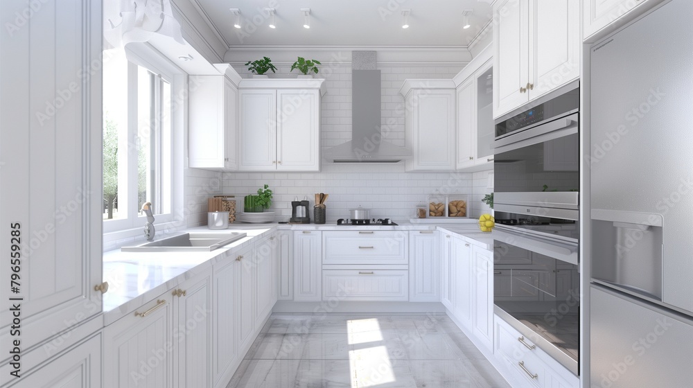 White-on-White Kitchen White cabinets, countertops, and appliances White-on-White Kitchen White cabinets, countertops, and appliances