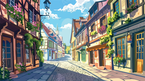 Beautiful street of European city Vectot style vector photo