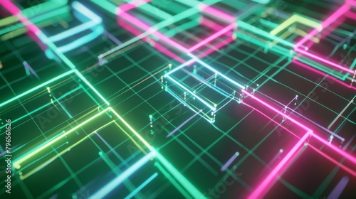 Futuristic Neon Circuitry: Digital Technology Abstract Background