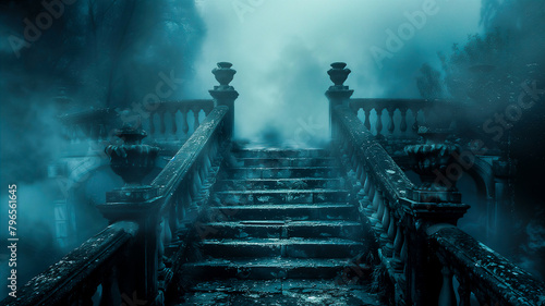 Fantasy horror walkway to haunted hotel illustration background ..